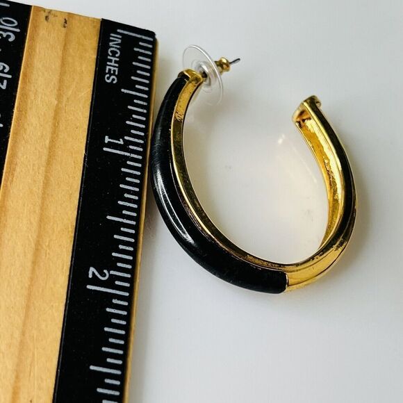 Kara Ross Black Label by Chico’s Ebony Resin Gold Tone Earrings Open Hoop NICE - Picture 9 of 10
